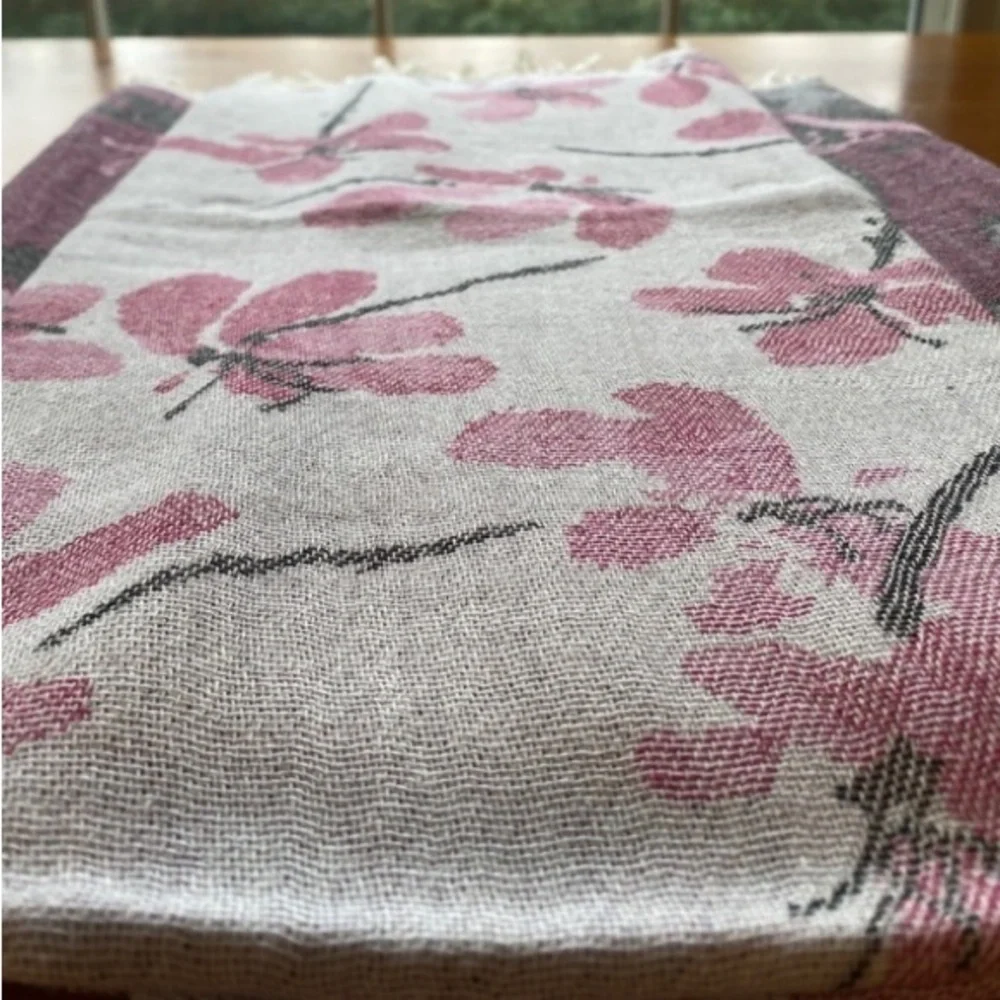 Cherry Blossoms Loom Weave 2 Side Wrap Blanket Towel Sarong Tapestry Hand Weave